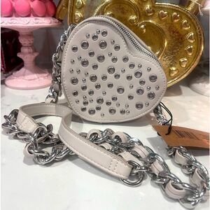Tik Tok Viral White Steve Madden Heart Silver  Chain Link Crossbody
